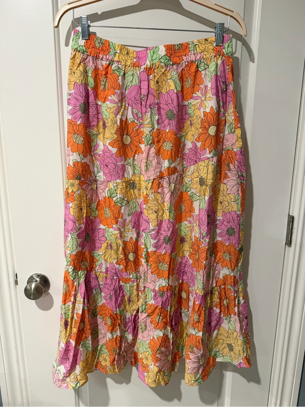 Mango Floral Tiered Maxi Skirt in Pink, Orange & Yellow
